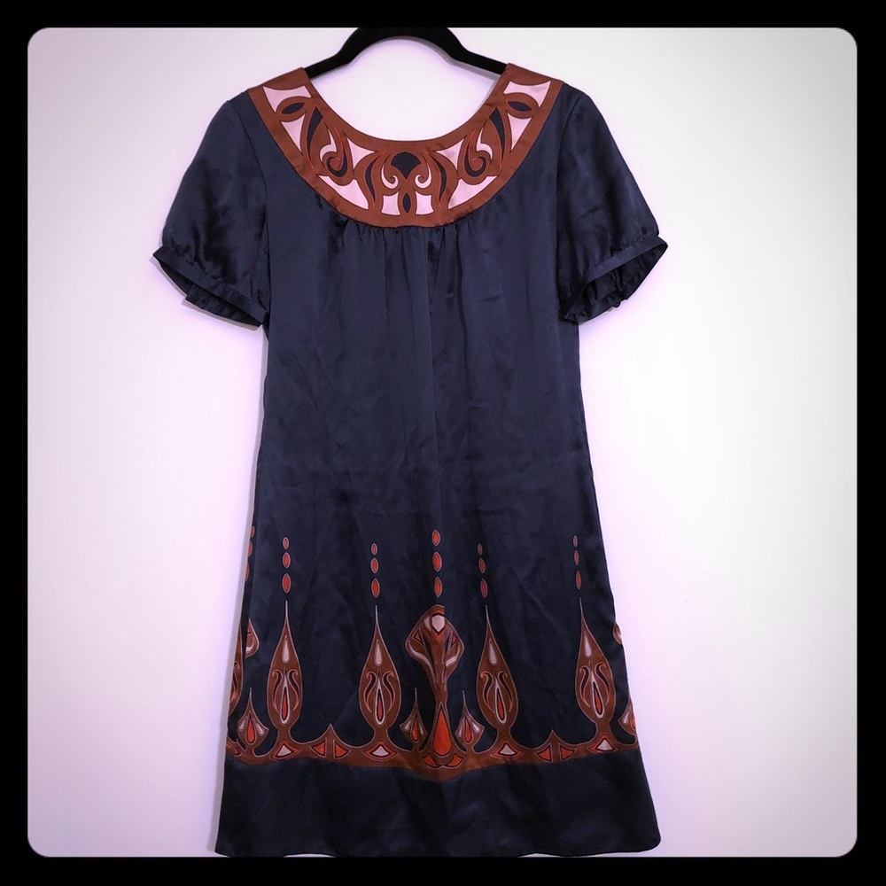 Blue Silk Short Sleeve Dress Banana Republic
